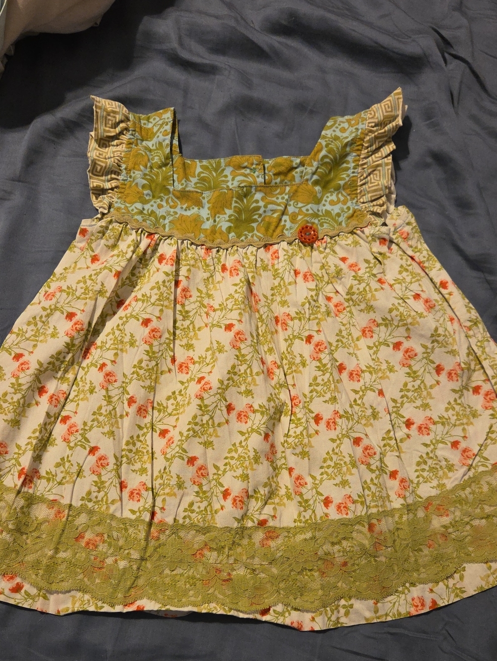 Matilda Jane Seredipity Floral Green & Cream Ruffle-Shoulder Girls' Top